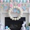 11.8-Inch Easter Bunny Pom Pom Wreath – Front Door & Wall Decor with Yarn Bunny Ears, Indoor & Outdoor Spring Easter Decoration